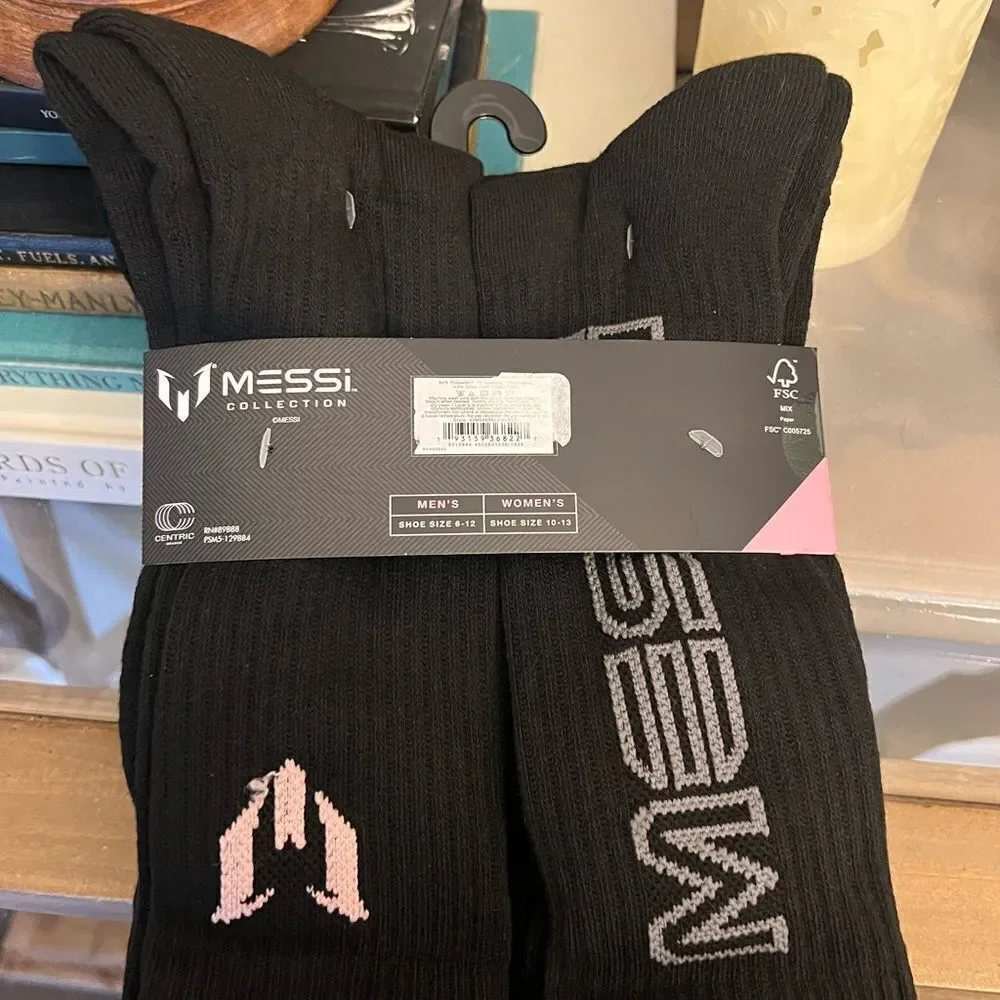Messi Collection Cushioned Crew Socks 6 Pairs Men’s Size 6-12 New Black/Pink NWT
